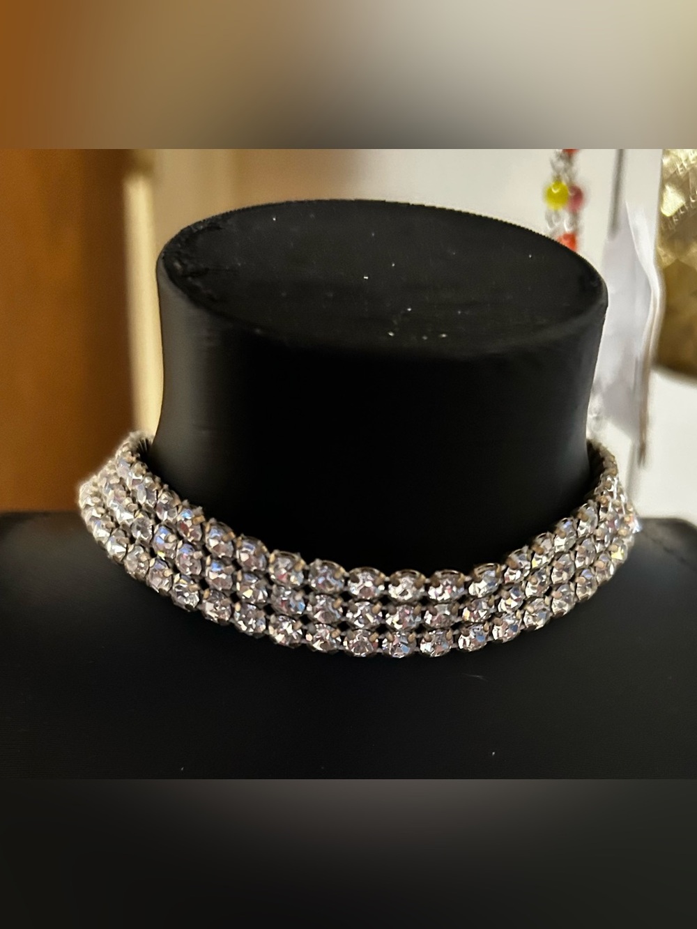 Silver Tone Crystal Three-Row Choker Necklace - Women Jewelry